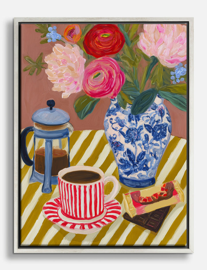 Morning Rituals Still Life Canvas Print Silver