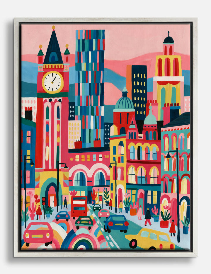 Vibrant Manchester Cityscape Canvas Print Silver