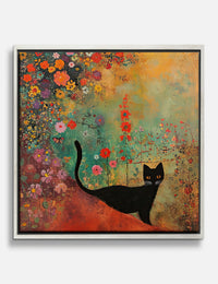 Klimt Inspired Enchanted Black Cat Canvas Print Silver