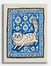 Fluffy Cat on Blue Rug Canvas Print Unframed