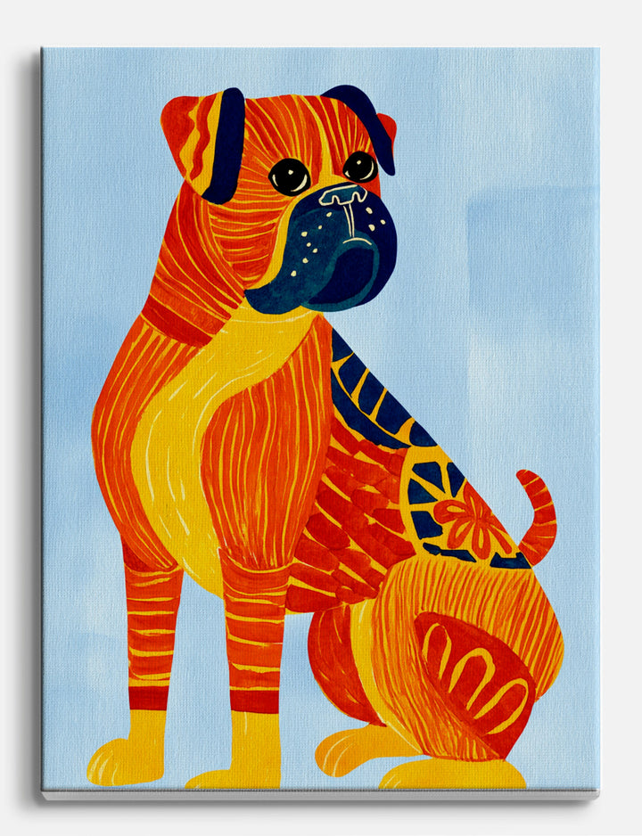 Bold Boxer in Orange and Blue Canvas Print Unframed