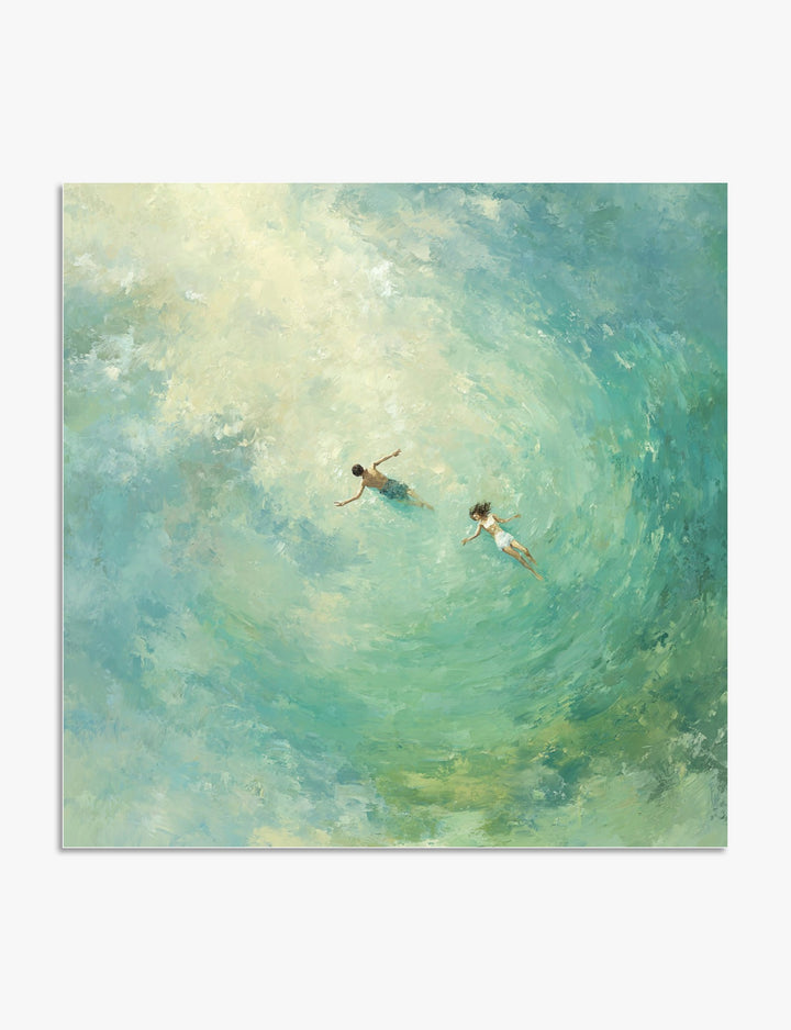 Two Swimmers in Green Water Art Print Unframed