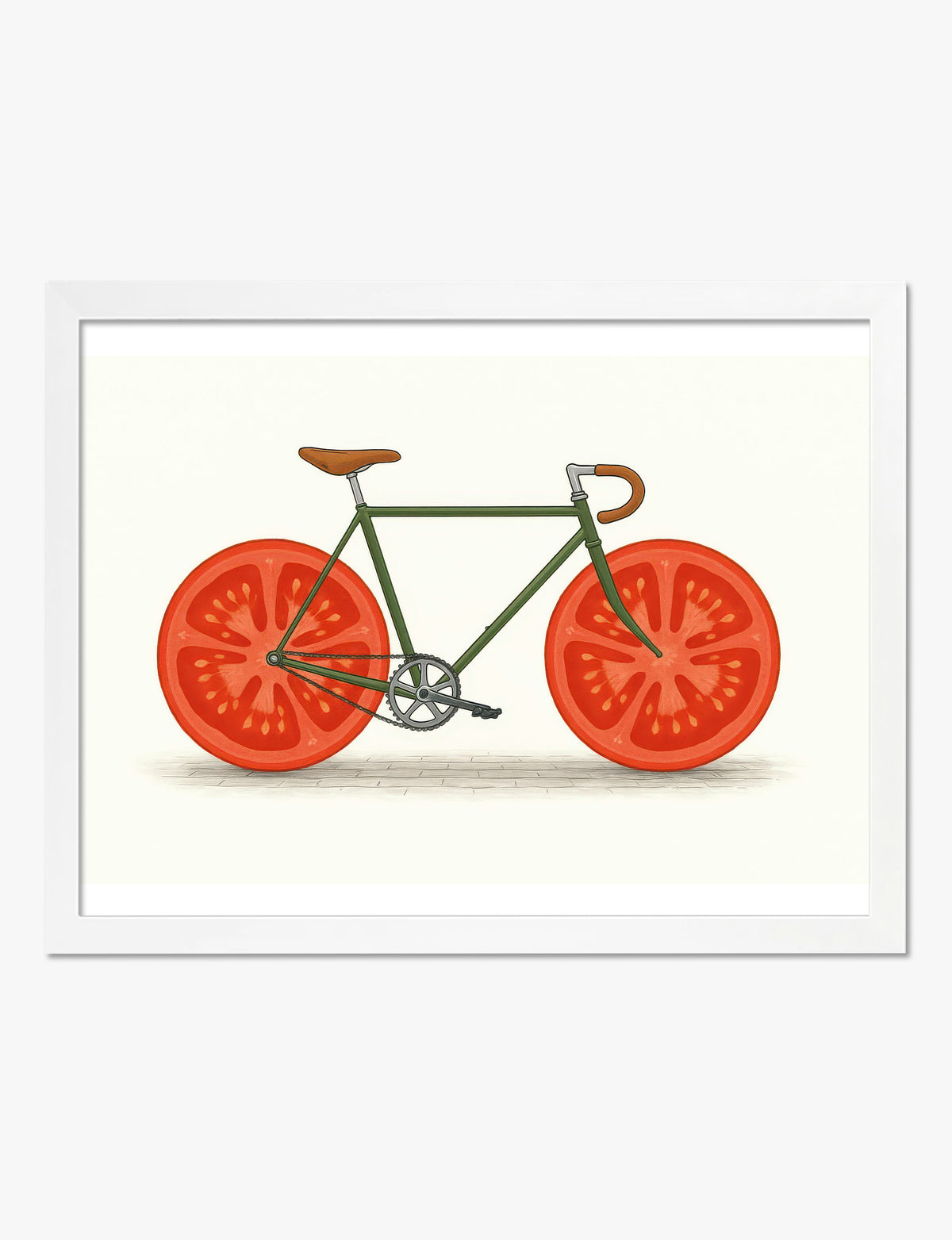 Tomato Wheel Bicycle Art Print - White