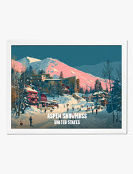 Aspen Ski Village Glow Art Print White