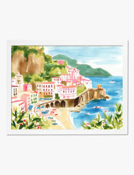 Amalfi Coast Watercolor Art Print White