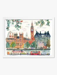 London Cityscape Watercolor Art Print White