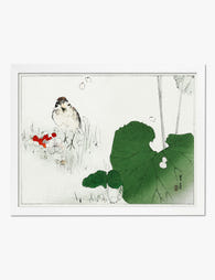 Sparrow & Lotus by Bijutsu Sekai Art Print White