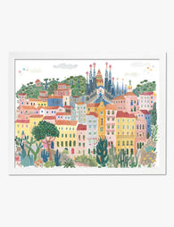 Barcelona Colorful Cityscape Art Print - White