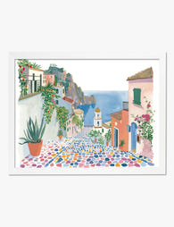 Positano Coastline View Art Print White