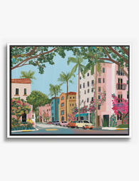 Pastel Miami Streetscape Canvas Print White