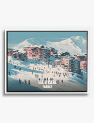 Alpine Village Ski Scene Canvas Print White