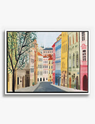 Colorful Prague Streetscape Canvas Print White