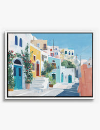 Santorini Sunlit Streets Canvas Print White