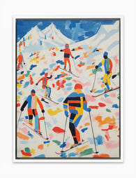 Colorful Skiers on Snow Canvas Print White