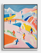 Vibrant Skiers Painting Canvas Print White