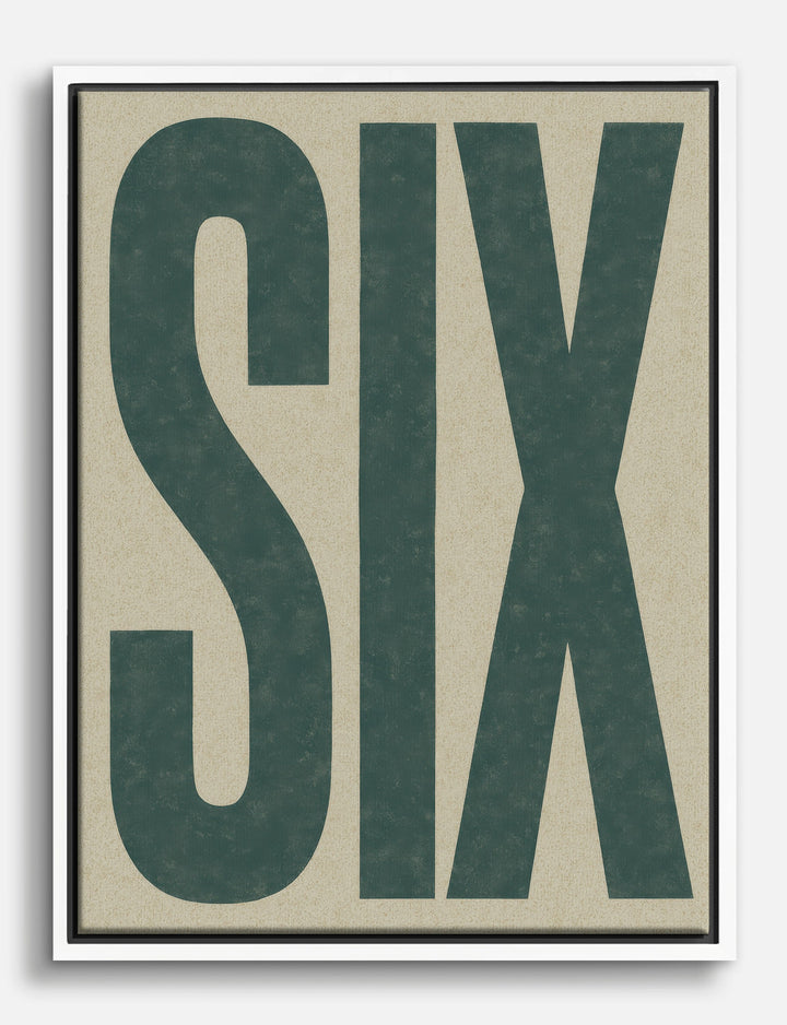Bold Six Typography Canvas Print White