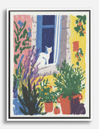 Sunlit Window & White Cat Canvas Print White