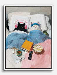 Cozy Cat Movie Night Canvas Print White