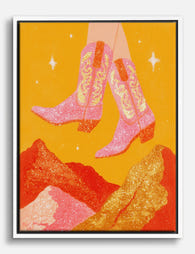 Pink Western Boots Canvas Print White