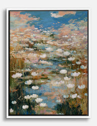 Tranquil Water Garden Canvas Print White