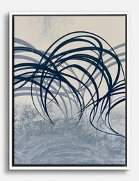 Navy Grasses Abstract Canvas Print White