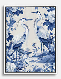 Blue Heron Garden Elegance Canvas Print White