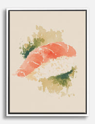 Salmon Sushi Watercolor Canvas Print White
