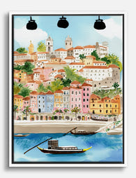 Porto Riverside Charm Canvas Print - White