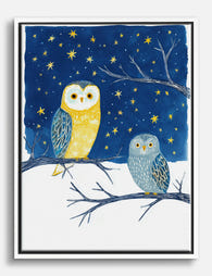 Starry Night Owls Canvas Print White