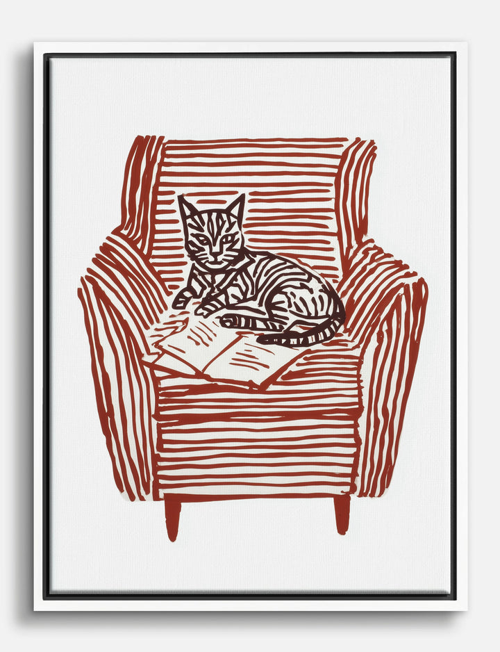 Cat & Armchair Moment Canvas Print White