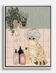 Cat Bath Ritual Canvas Print White