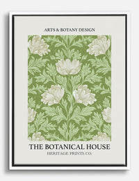 Heritage Green Botanical Canvas Print White