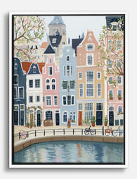 Pastel Amsterdam Canal Canvas Print White