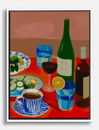 Vibrant Table Gathering Canvas Print White