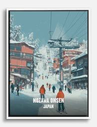 Snowy Streets of Nozawa Canvas Print White