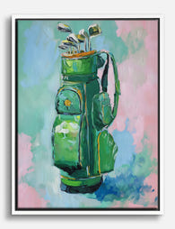 Retro Green Golf Bag Canvas Print White