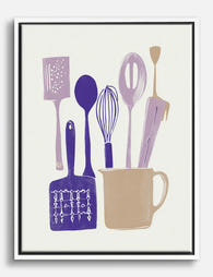 Chic Kitchen Utensils Canvas Print White
