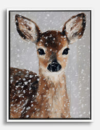 Snowy Fawn Wonder Canvas Print White