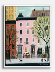 Pastel Brownstone Row Canvas Print White