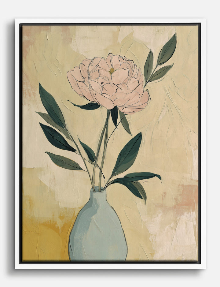 Soft Peony in Blue Vase Canvas Print White