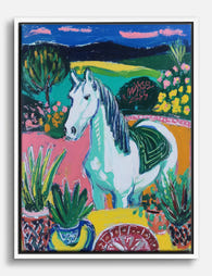 Vibrant Garden Horse Canvas Print White