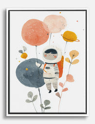 Astronaut Adventure Whimsy Canvas Print White