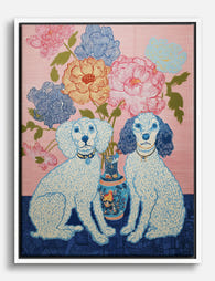 Poodles & Peonies Harmony Canvas Print White