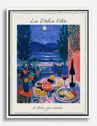 Coastal Moonlit Dinner Canvas Print White