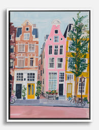 Pastel Amsterdam Rowhouses Canvas Print White