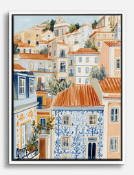 Lisbon Rooftops Watercolor Canvas Print White