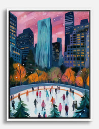 Winter Skaters in the City Canvas Print White