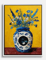 Blue Blooms in Delft Vase Canvas Print White