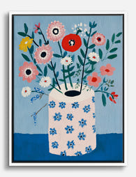 Playful Floral Still Life Canvas Print White