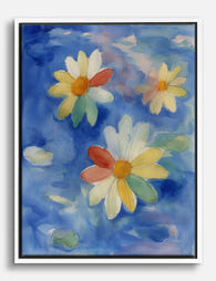 Whimsical Watercolor Daisies Canvas Print - White